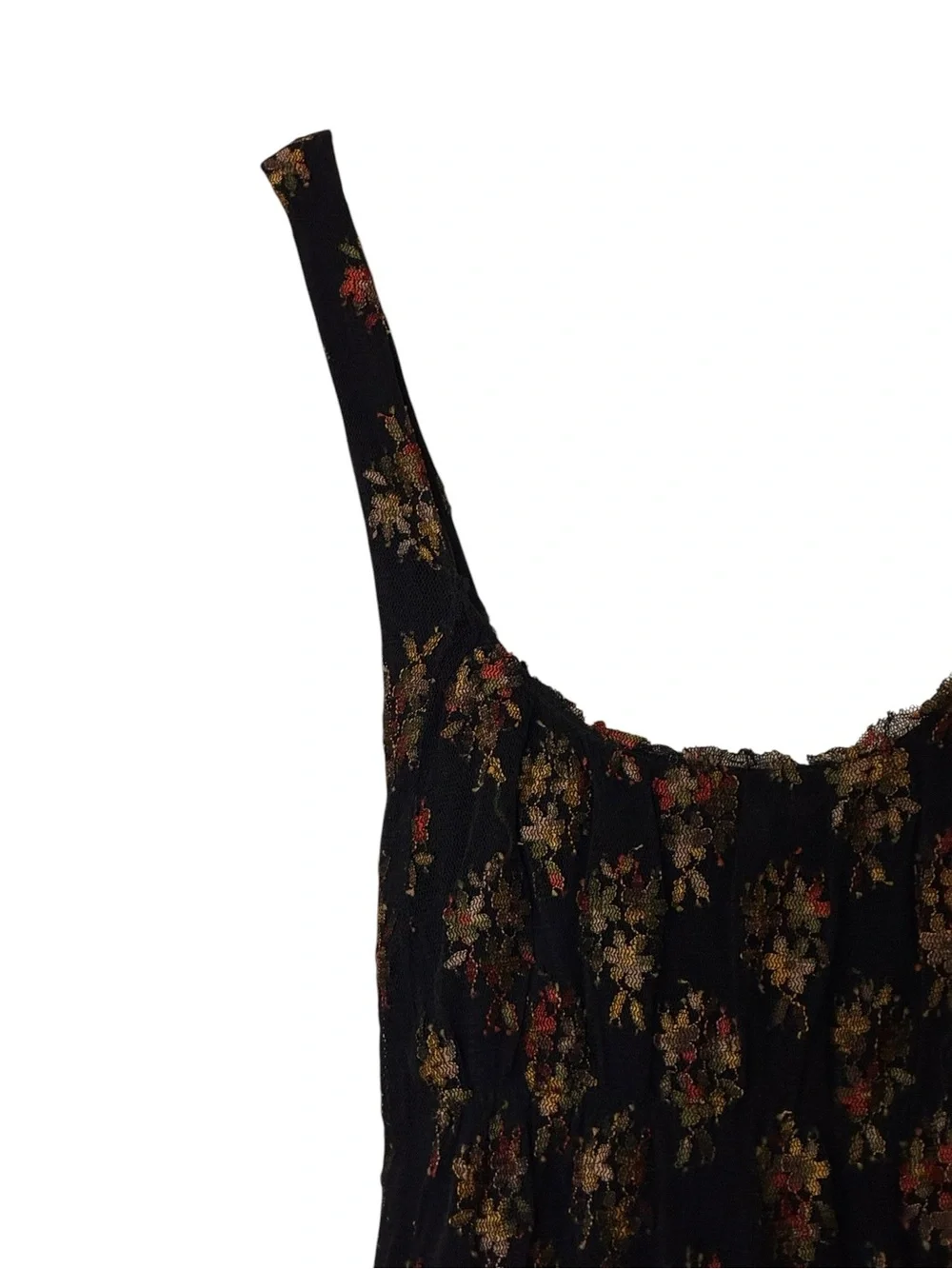 Free People | Black floral scoop neck romantic lace tie waist mini dress small